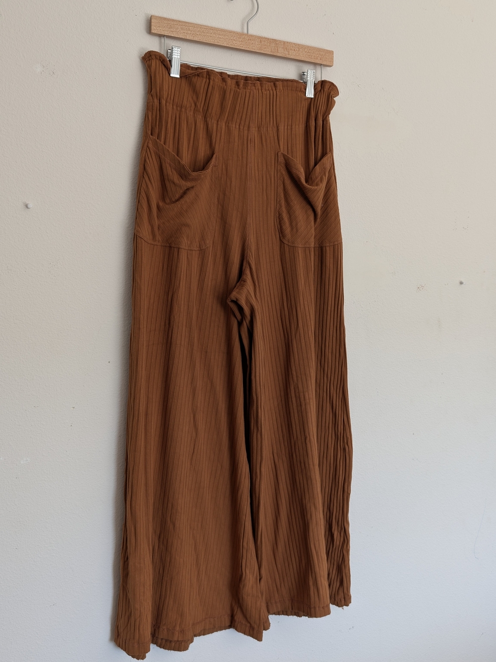 Free People Ribbed Wide-Leg Pants in Rust